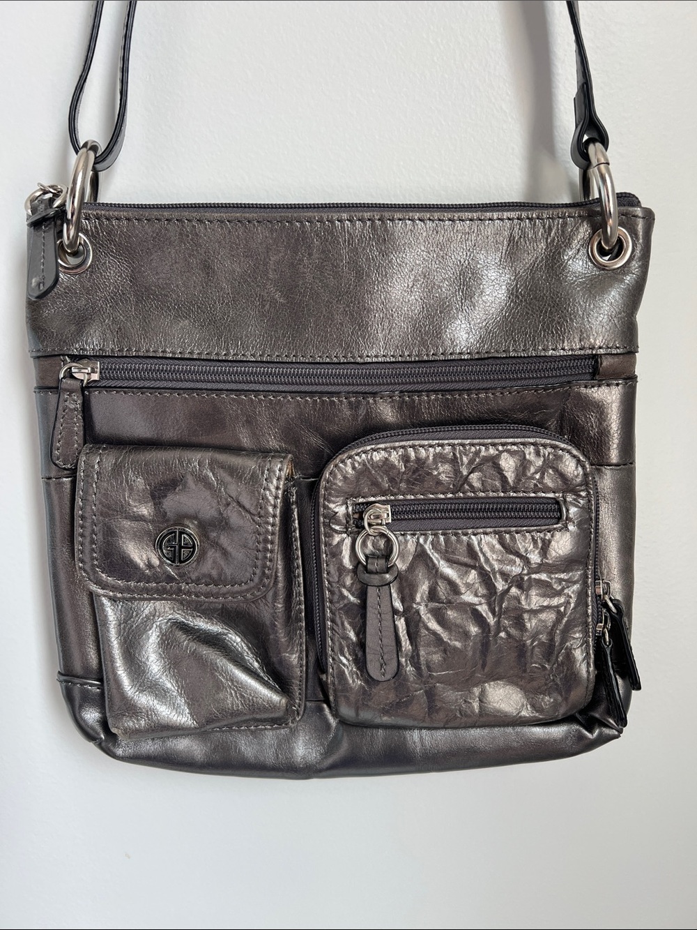 Giani Bernini | Metallic Pewter Crossbody Bag Size 10” x 9”